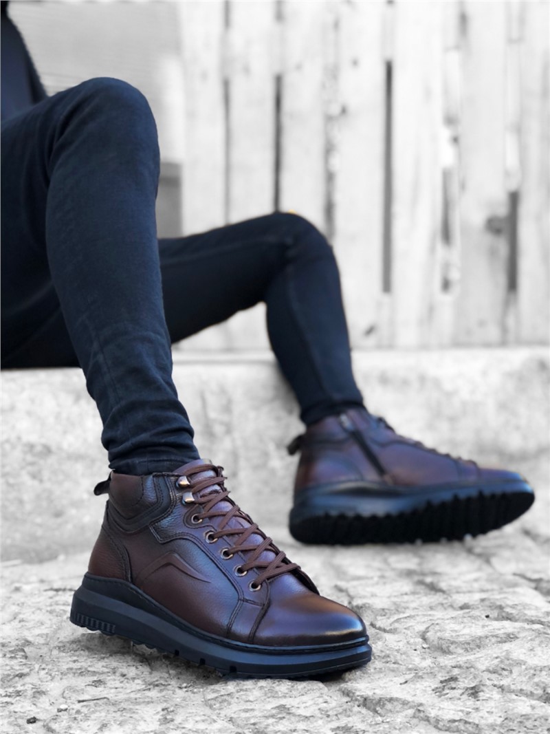 Men's Genuine Leather Sports Boots BA0144 - Brown #365063