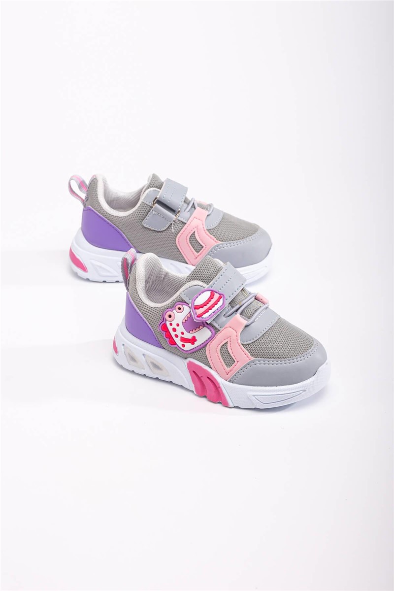Children's Sports Shoes with Velcro Closure - Gray with Pink #370822