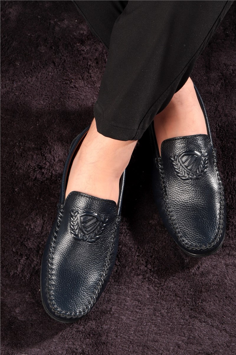 Ducavelli Men's Genuine Leather Casual Loafers - Navy Blue #381623