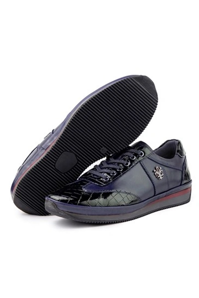 Men's Genuine Leather Casual Shoes - Dark Blue #363804