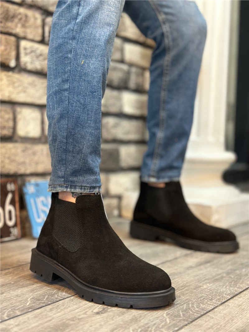 Men's Natural Suede Sports Boots BA0319 - Black #406431