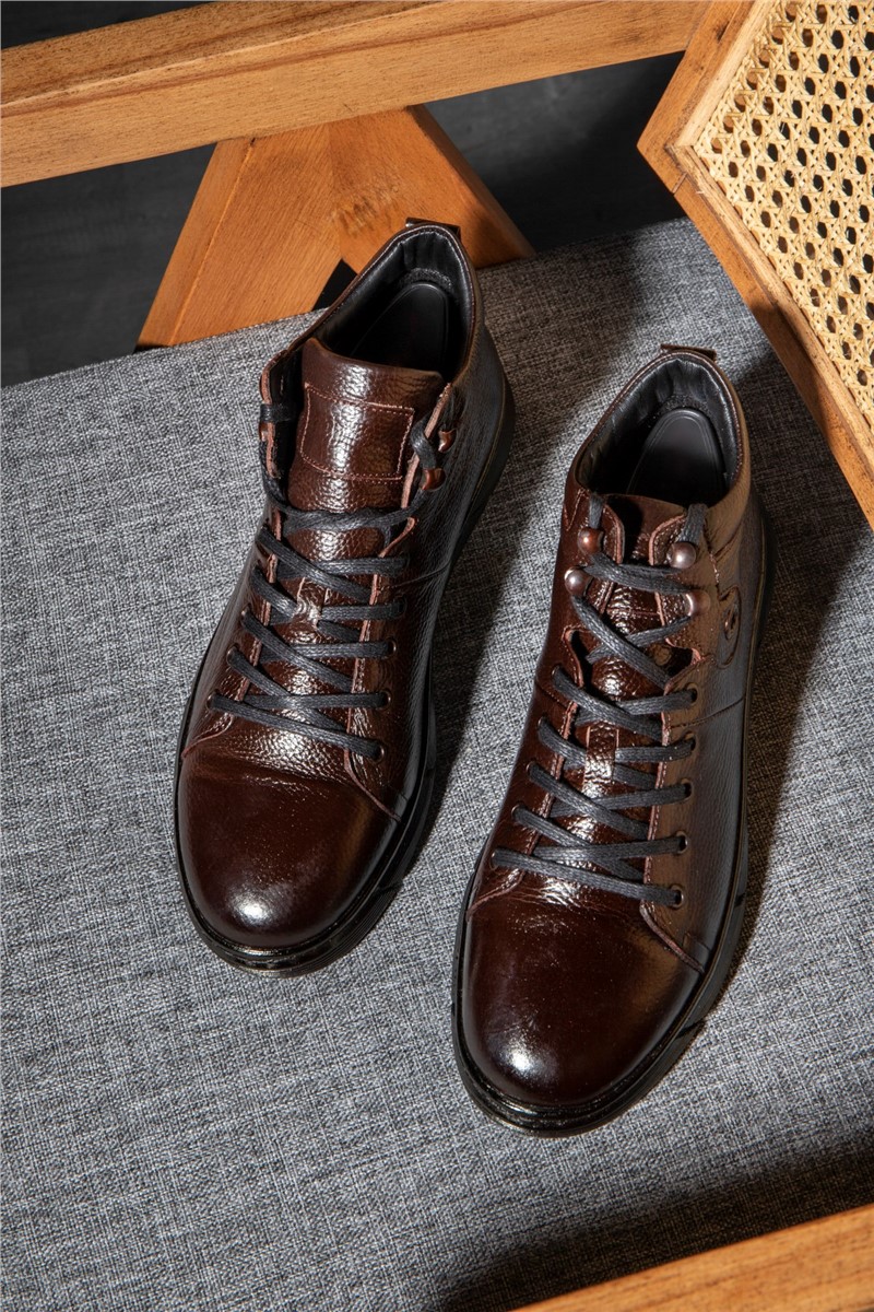 Ducavelli Men's Genuine Leather Boots - Dark Brown #363809