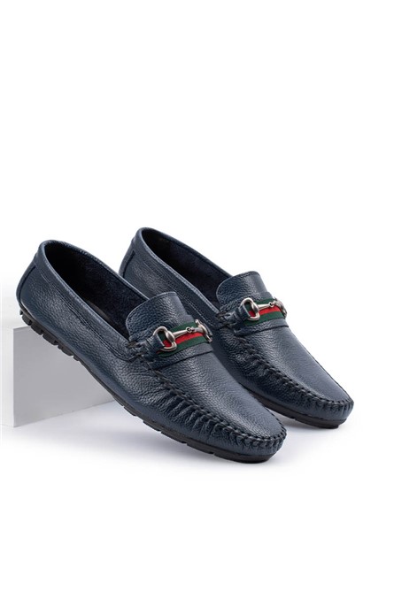 ALEXANDER GARCIA Men's Genuine Leather Moccasins - Dark Blue 20230321120