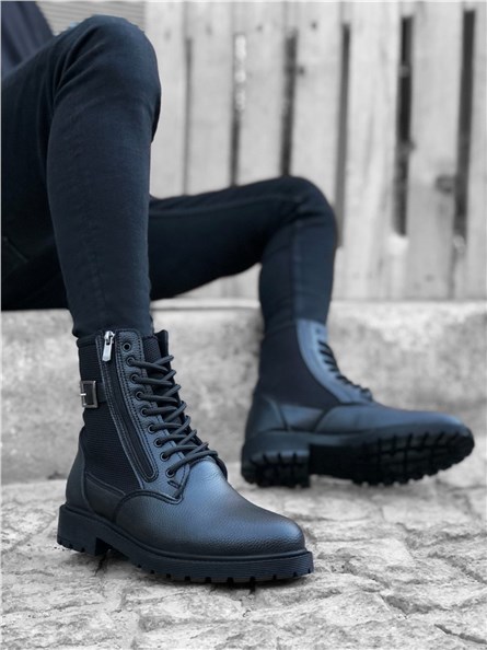 Men's Zip Up Lace Up Sports Boots BA0218 - Black #362657
