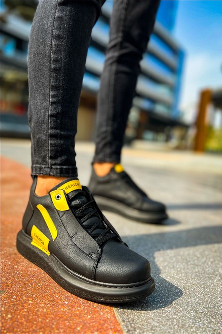 Lace Up Short Boots For Men CH131 GST - Black with Yellow #370916
