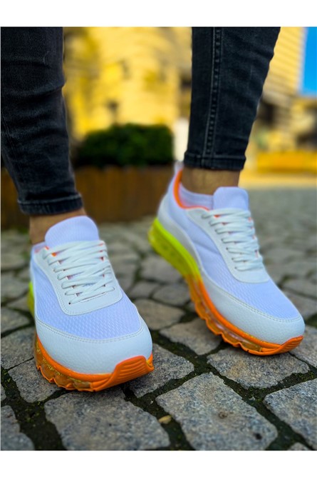 Chekich Unisex CH181 RRT Lace Up Sports Shoes - White with Orange #366322