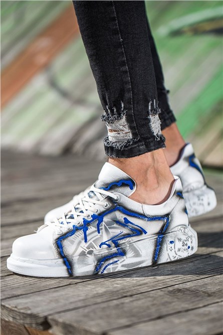 Chekich Unisex Shoes CH254 - White with Blue #359799