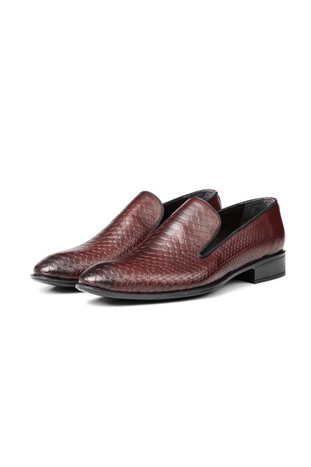 Ducavelli Men's Real Leather Embossed Shoes - Burgundy #316878