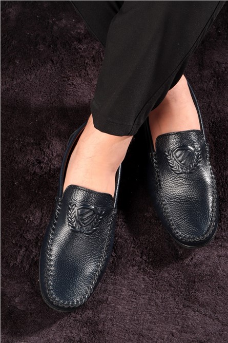 Ducavelli Men's Genuine Leather Casual Loafers - Navy Blue #381623