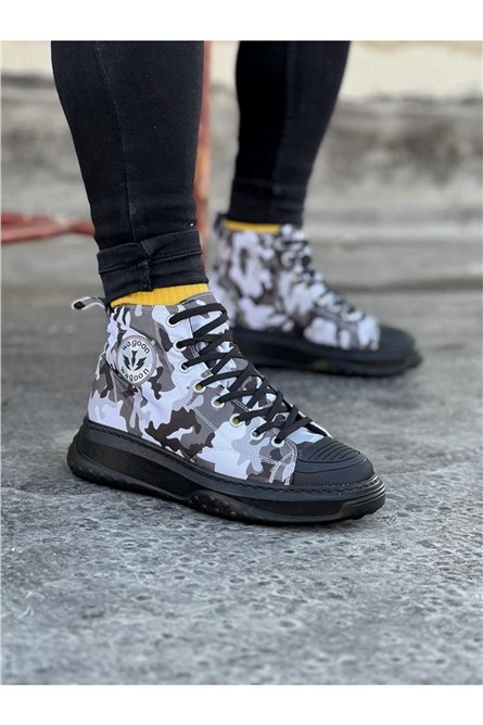 Wagoon Men's Casual Lace Up Shoes WG017 - Gray Camo #367866